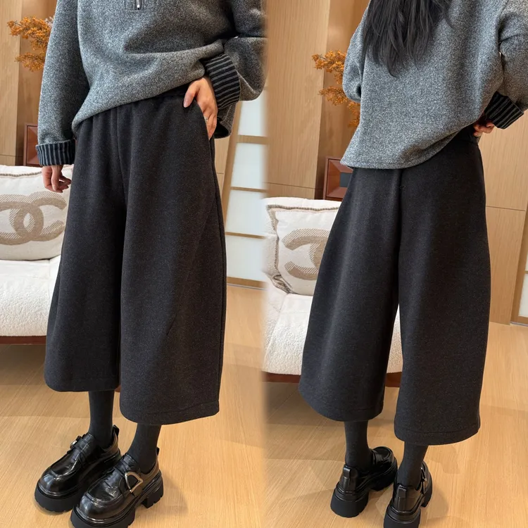 二姐的宝藏冬季韩版简约加绒羊毛呢七分弯刀裤#25478