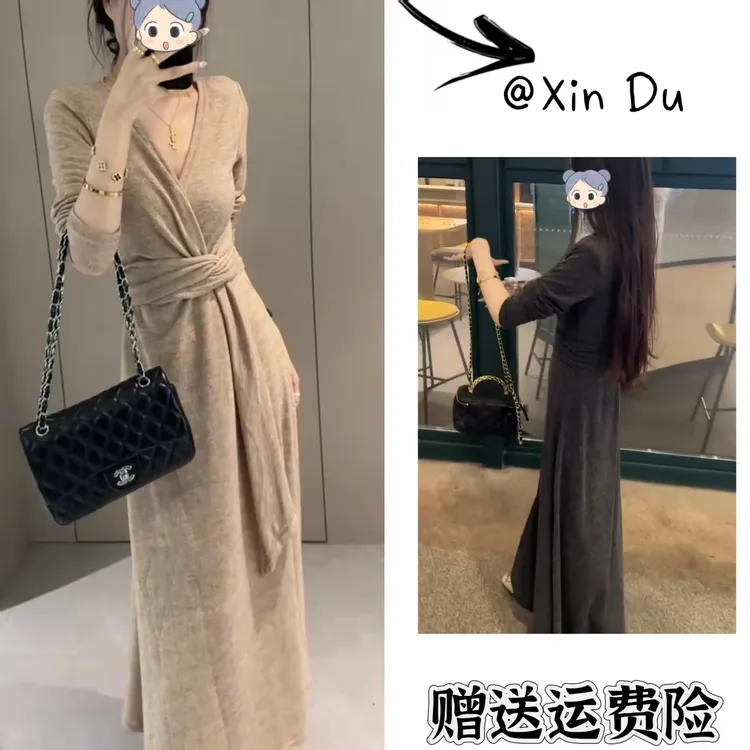 2025秋季新款时尚显瘦气质女士网红洋气连衣裙百搭款D22722