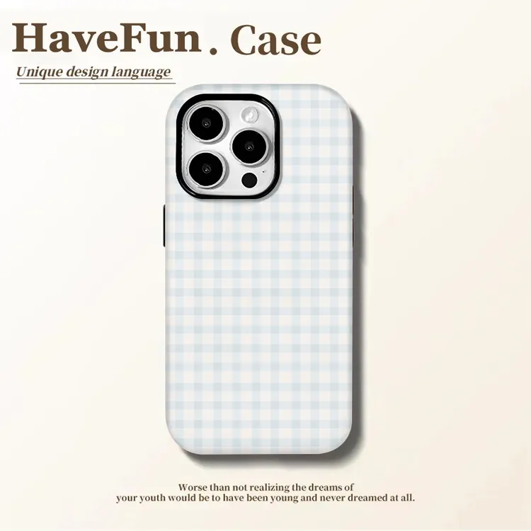 雅天立ins蓝格纹适用苹果16手机壳iPhone15菲林华为vivo小米oppo