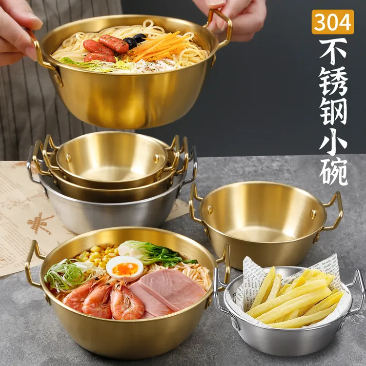 304不锈钢碗双耳碗燕麦碗韩式酸奶泡面碗水果大汤碗餐具吃饭碗