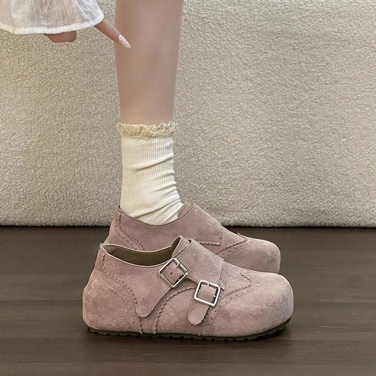 OJRZ时尚复古风厚底纯色简约勃肯鞋女2026春款内增高厚底浅口单鞋