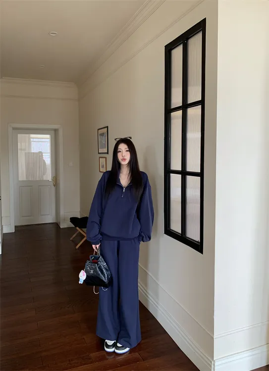 慵懒休闲立领新款卫衣套装宽松卫衣开衫套装四件套气质显瘦上衣