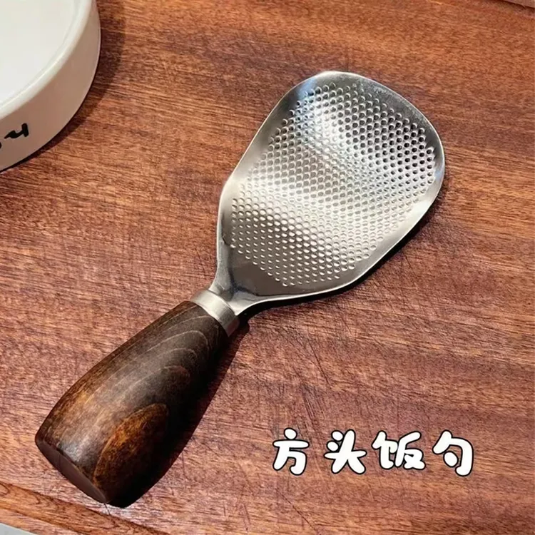 ANBOX-可立式饭勺不锈钢木质手柄米铲子家用不伤锅不粘米盛饭铲子