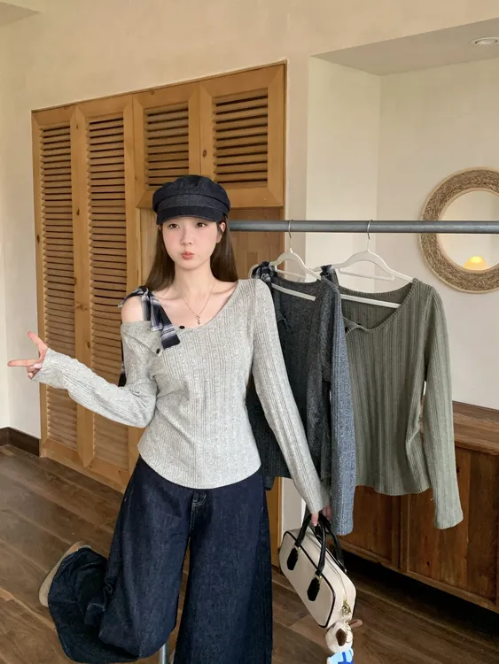 清2025秋季新款大码胖mm温柔风气质绑带针织衫显瘦减龄上衣80262