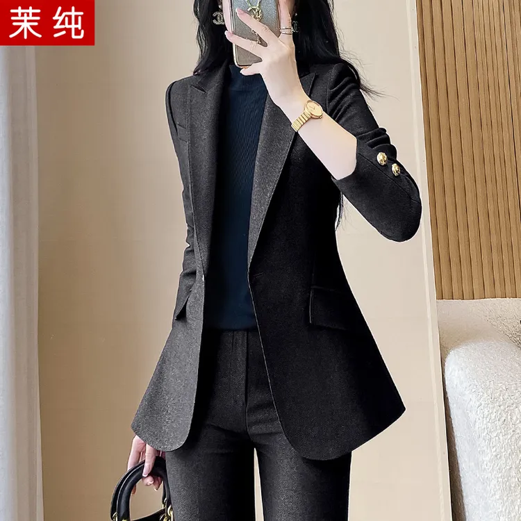 时尚洋气女秋装黑色高级感超好看小西装高级感端庄气质女装职业装