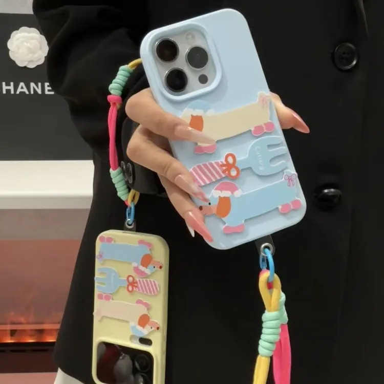 GGBond立体小狗餐具挂绳适用苹果17糯米手机壳16华为vivo小米oppo