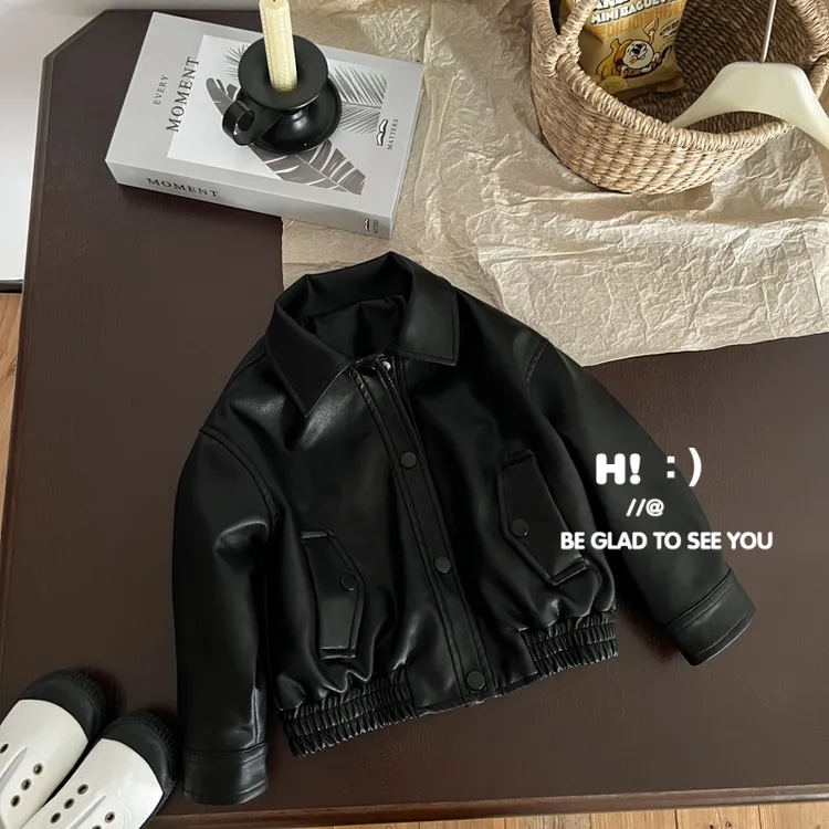 【现货】郝叔童品秋季新款潮牌时尚2025洋气高货男宝皮衣外套HR5357