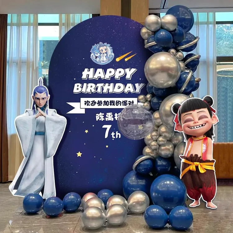 哪吒主题6周岁生日布置十岁剪燕尾场景装饰kt板背景墙五岁生日派