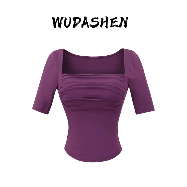 【你伍老板娘】“茉莉公主”褶皱带胸垫方领中袖上衣