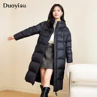 朵以2025秋冬新品通勤时尚连帽中长款羽绒服女39DD930066
