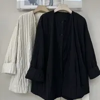 0741休闲百搭褶皱感圆领宽松棉外套秋冬款(衣长75)