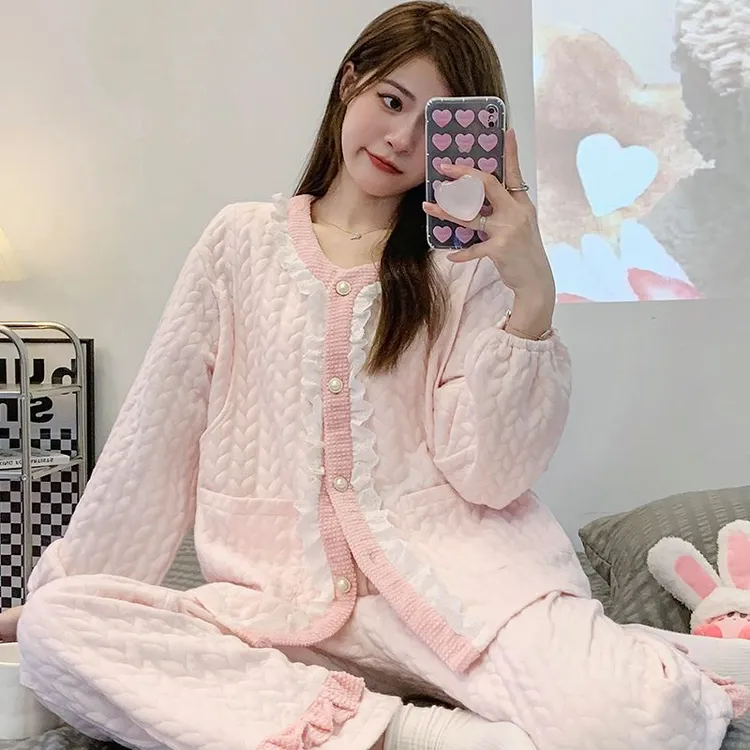 新款中厚度月子服哺乳大码和服睡衣产后加厚保暖喂奶家居服套装
