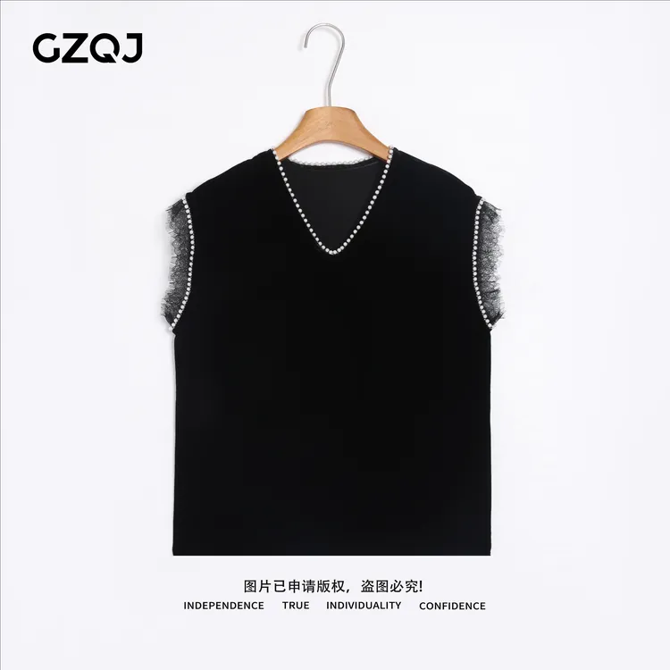 老琴私服【阑珊星光】100桑蚕丝丝绒欧若风蕾丝网纱拼接上衣 49123