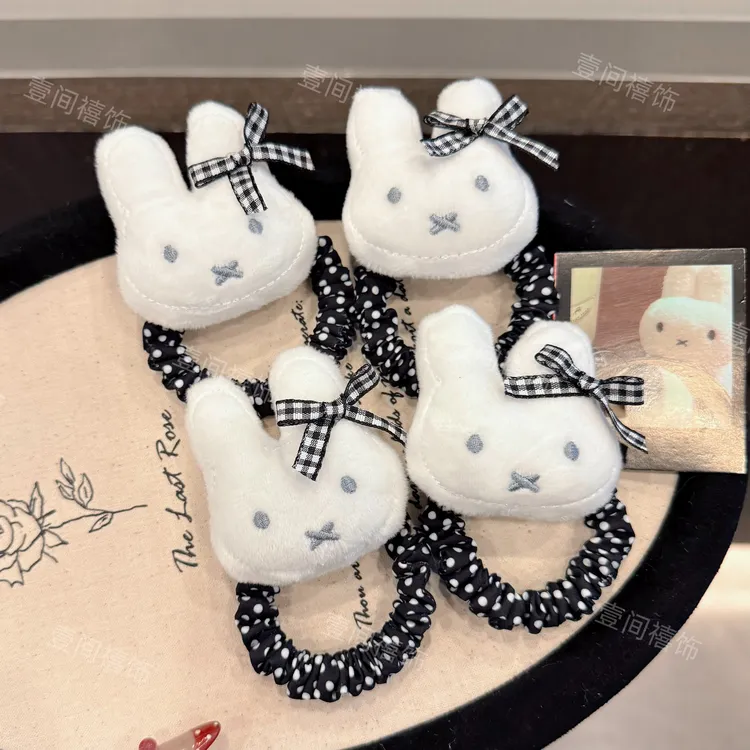黑白波点米菲兔蝴蝶结发圈盘发器发绳可爱卡通马尾少女秋冬发饰