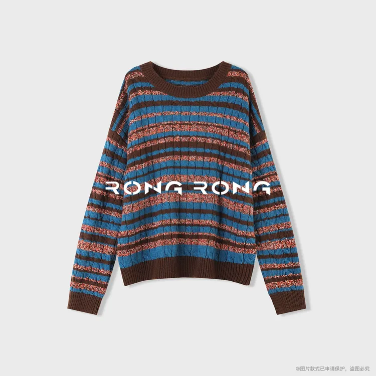 溶溶【时光蓝岛】RONGRONG 精选绵羊毛软糯复古拼色条纹毛衣11640
