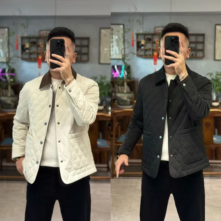 010欧货秋季高品质经典撞色翻领单排扣男士薄棉服