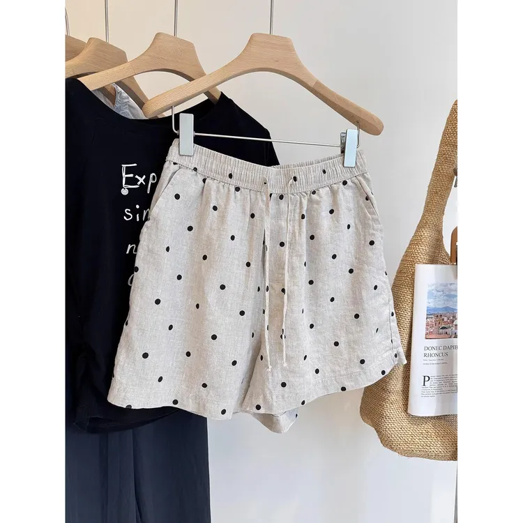 特大码300斤夏季韩系亚麻百搭复古波点宽松显瘦休闲短裤女阔腿裤