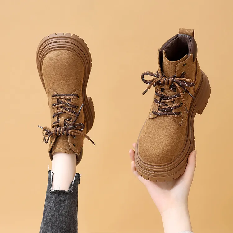 时尚大黄靴2025年秋冬新款马丁靴系带增高女靴短筒靴子工装靴