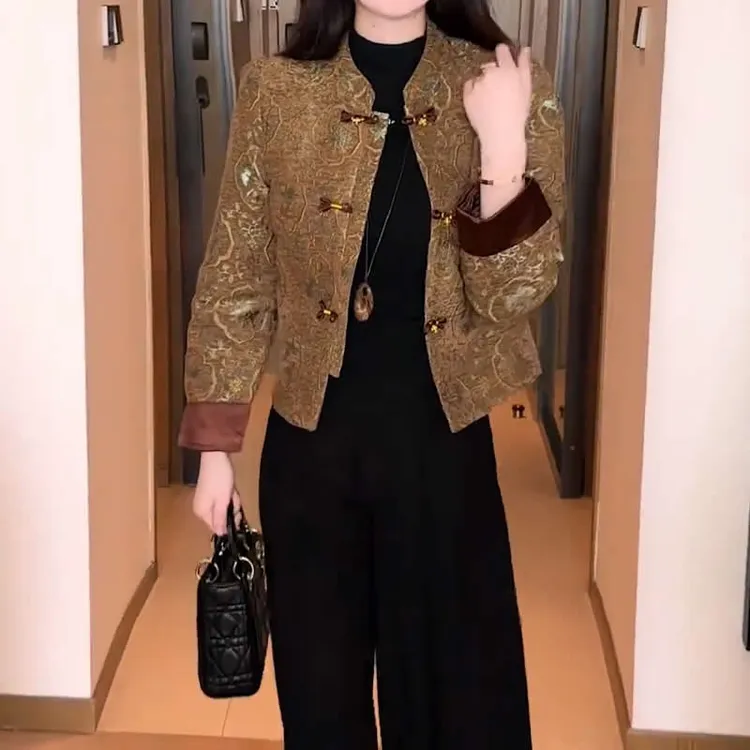 (有运费险)时尚新中式国风盘扣短款棉衣外套秋冬新款百搭宽松棉服