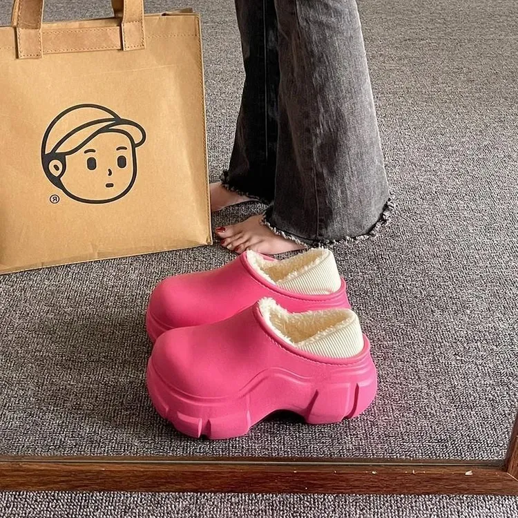 棉鞋两穿时尚厚底棉拖鞋女冬外穿百搭防水加绒保暖防滑松糕鞋增高