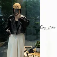 COCO NOTES HB97156 原创设计师款荔枝纹机车夹克宽松绵羊皮外套
