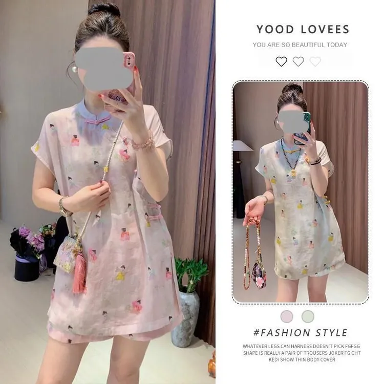 2025夏季新款女士高级感粉色减龄新中式国风上衣短裤洋气两件套装