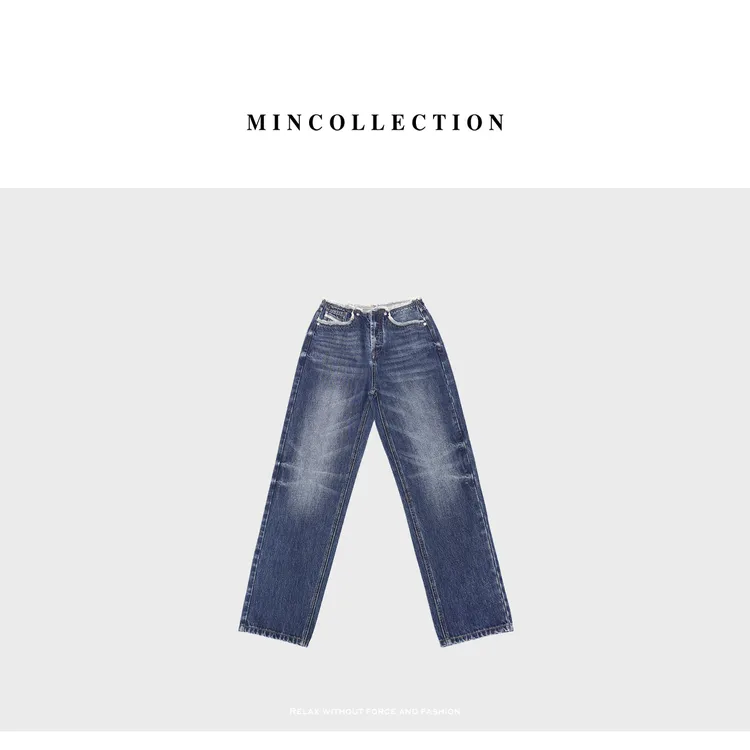 DE Mincollection磨边牛仔/四季磨边水洗窄版直筒休闲牛仔裤40349