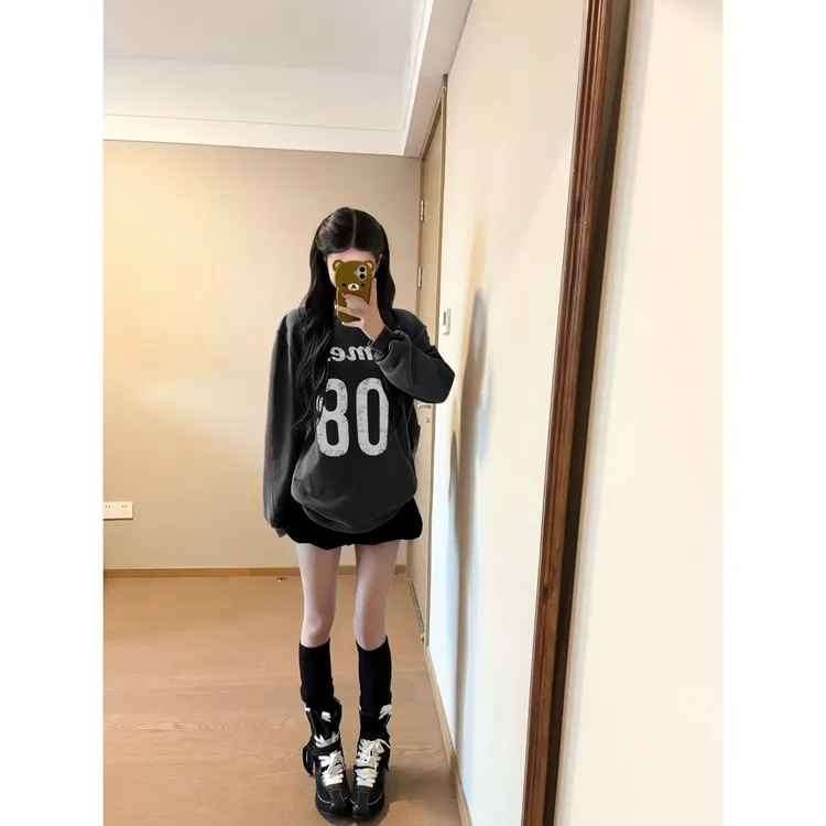 YWBY冬季加绒加厚卫衣推荐美式休闲设计感宽松时尚潮流休闲服女