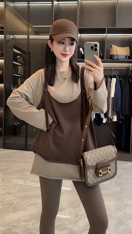 秋季新款时尚气质休闲宽松显瘦大码长袖T恤卫衣吊带背心两件套女