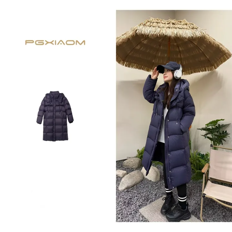 【PGXIAOM】润秀定制暗蓝紫色连帽长款羽绒服外套YR10311