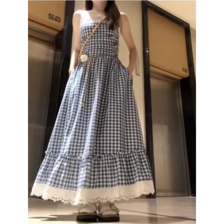 大码度假风法式格子吊带裙夏季开衫连衣裙两件套1761#