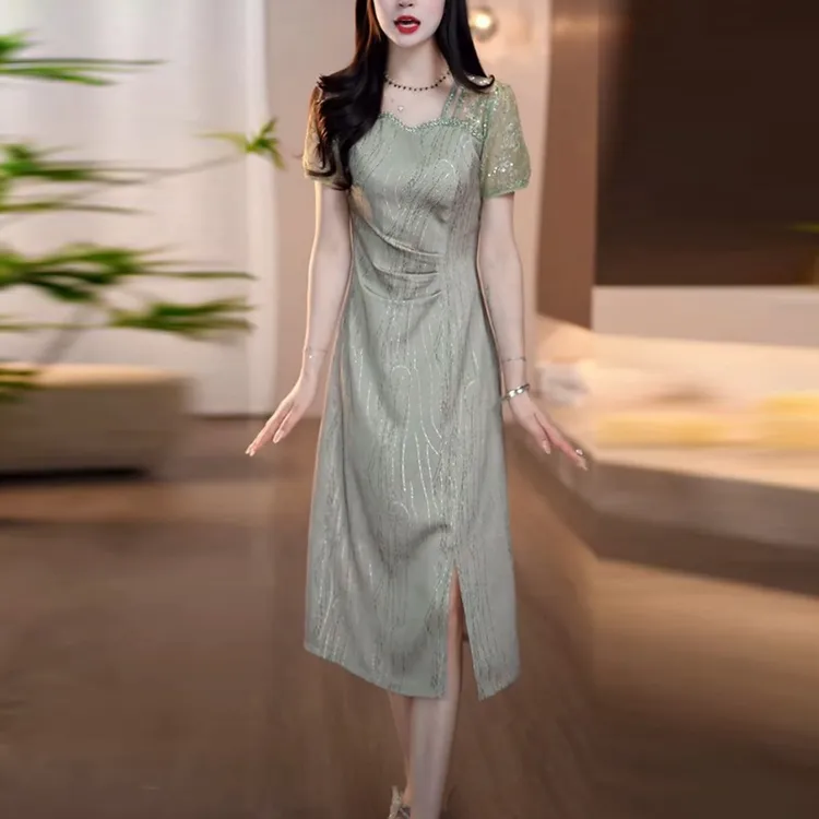 华尔缎轻奢贵气裙子2025夏季新款时尚端庄优雅洋气名媛风连衣裙子