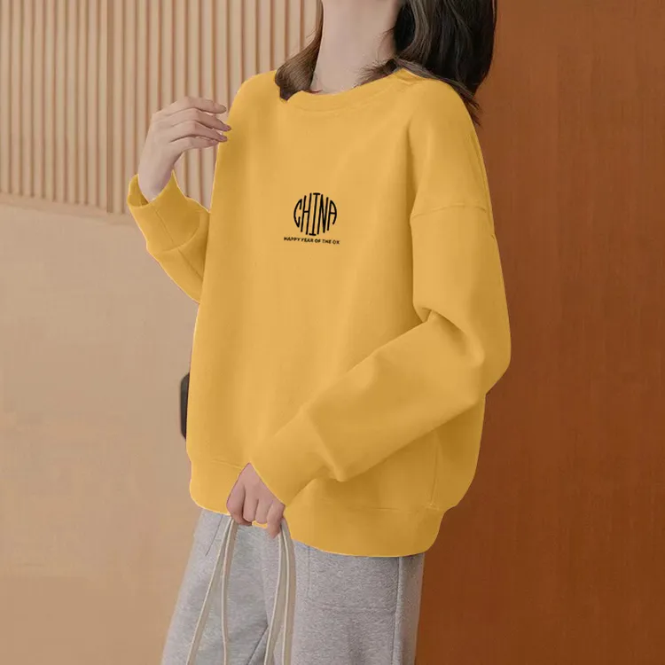 圆领套头打底衫加绒加厚卫衣女2025秋冬季新款宽松韩版潮情侣外套