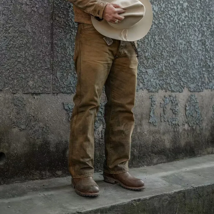 TRADBAND泥染牛王，高腰直筒裤型，做旧