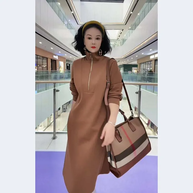 秋冬新拉链款百搭显瘦时尚气质减龄洋气大版宽松高领长袖打底裙女