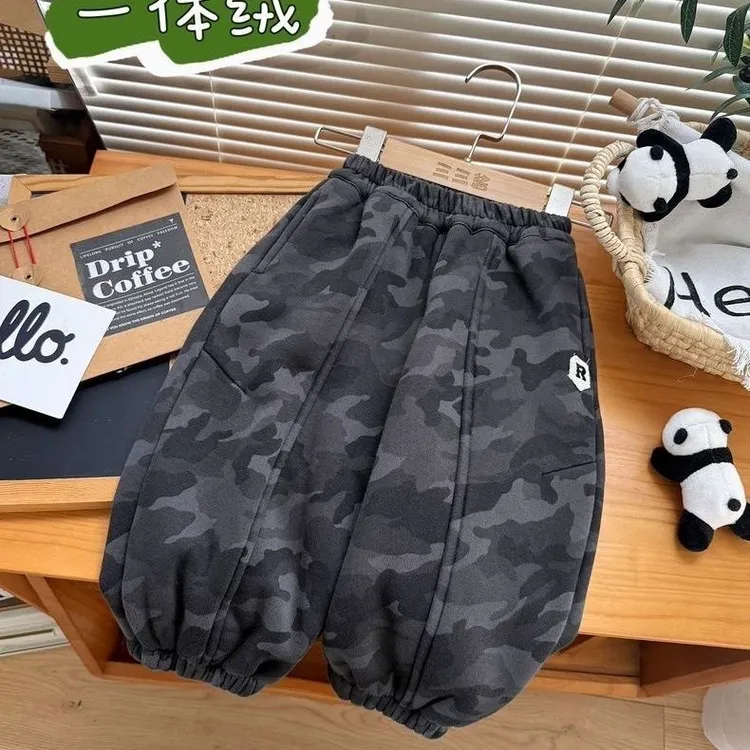 儿童一体绒裤子2025冬季新款一体绒加厚冬裤迷彩裤子2025新休闲裤
