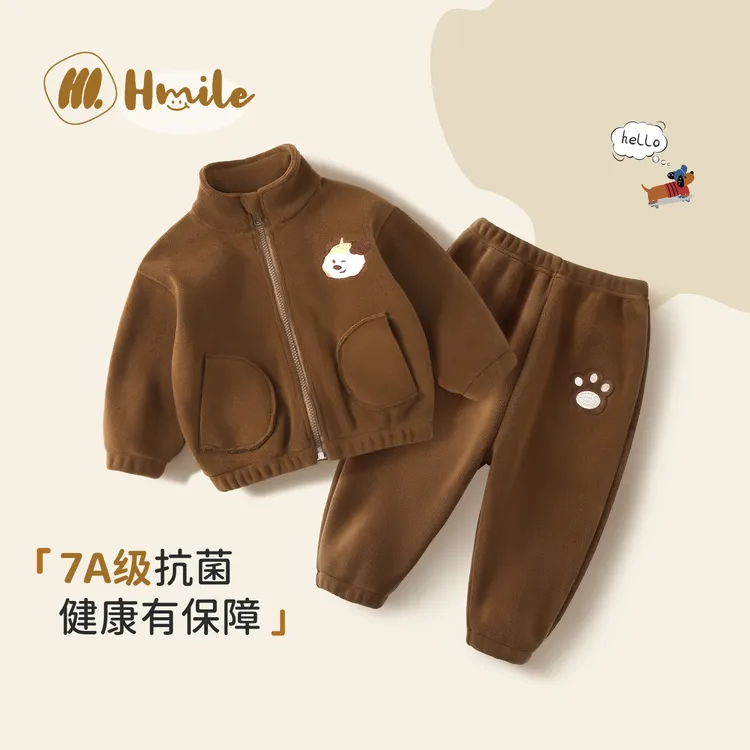 秋冬款男童加绒套装宝宝摇粒绒衣服儿童保暖秋季双面抓绒衣服套装