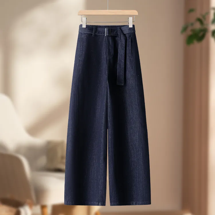 时尚阔腿弯刀牛仔裤女士秋季2025新款高腰显瘦垂感窄版直筒拖地裤