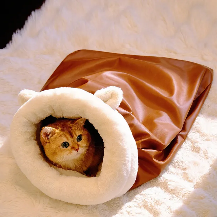 猫窝四季通用猫咪皮革睡袋冬季保暖钻洞猫咪床半封闭式小猫睡觉3