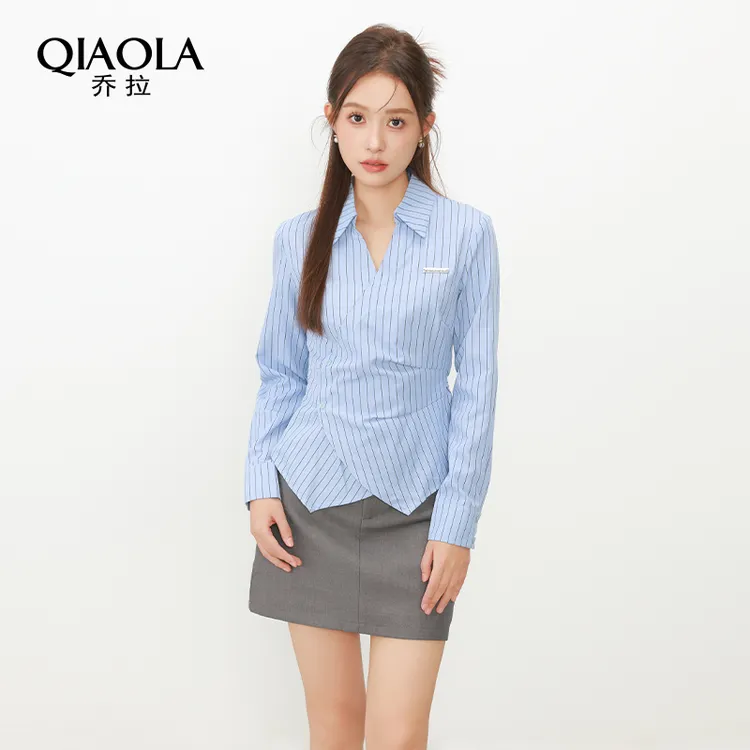 QIAOLA/乔拉【风琴之恋】秋季斜纹梭织压褶学院风减龄时尚套装预售