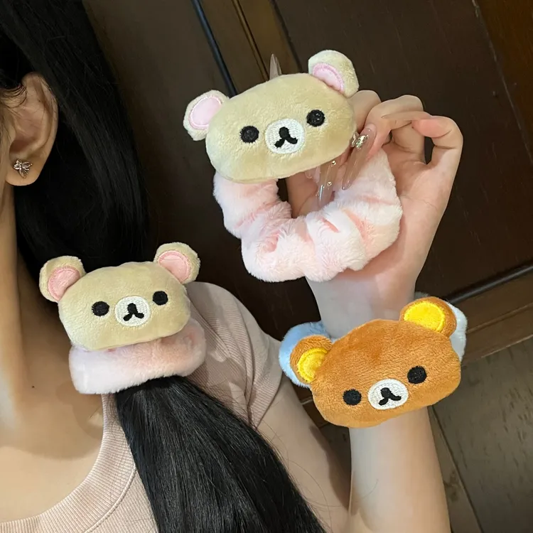 新款卡通轻松熊发圈秋冬毛茸茸少女马尾大肠发圈甜美ins风发绳