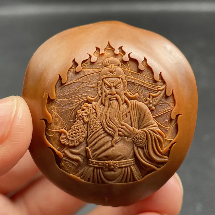 新款橄榄核进口大榄4.2关公关二爷手把件