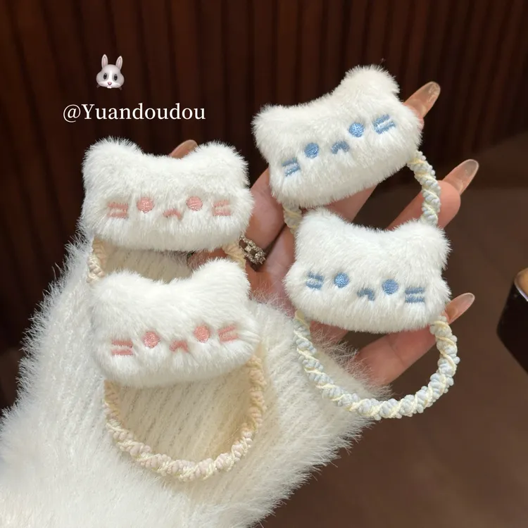 粉色腮红小猫咪发绳秋冬毛绒发绳发圈可爱发绳甜美卡通学生发饰