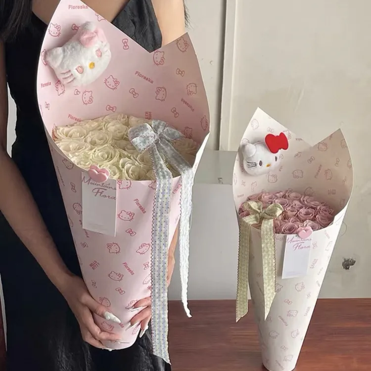  「中浩」新款kitty冰淇淋花束一体式定型片花店甜筒花束包装材料