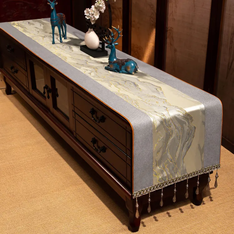 新中式电视柜桌布布艺长方形长条桌旗茶几盖布防尘罩台布鞋柜盖巾