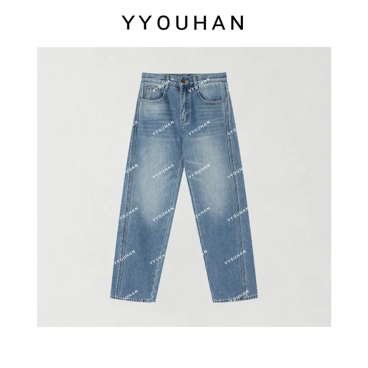 月月 2025秋冬新款加绒厚款直筒窄版黑标水洗牛仔裤 2511C7790