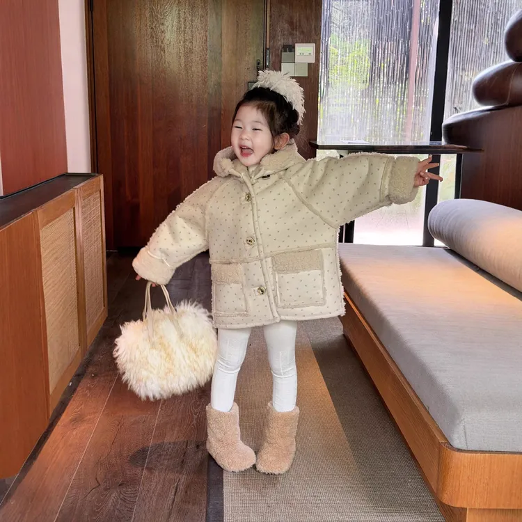 小思家2025冬季新款韩版洋气百搭森系时尚碎花加绒中长款连帽外套