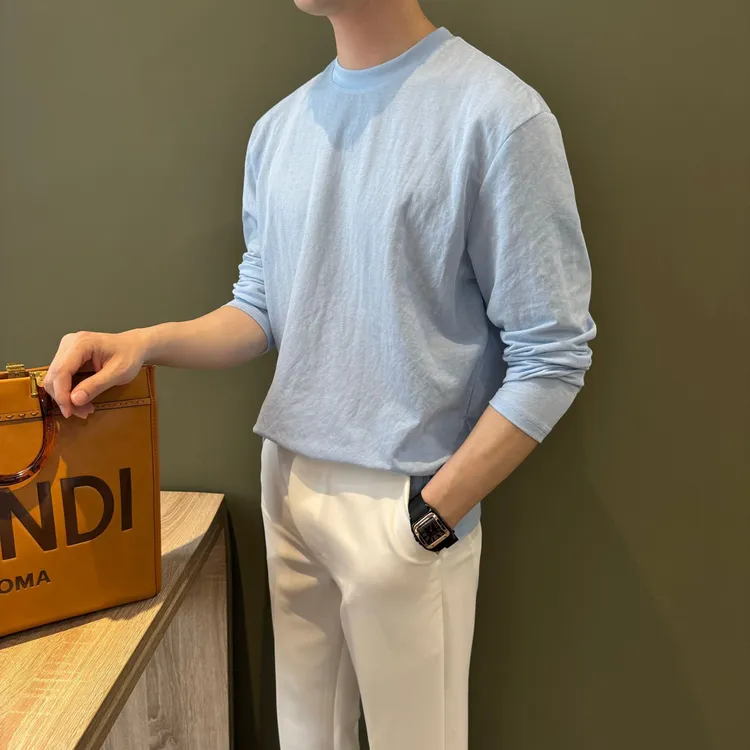 WUSHE物社【竹节棉纱】男士简约度假风休闲长袖T恤韩版宽松男防晒衣