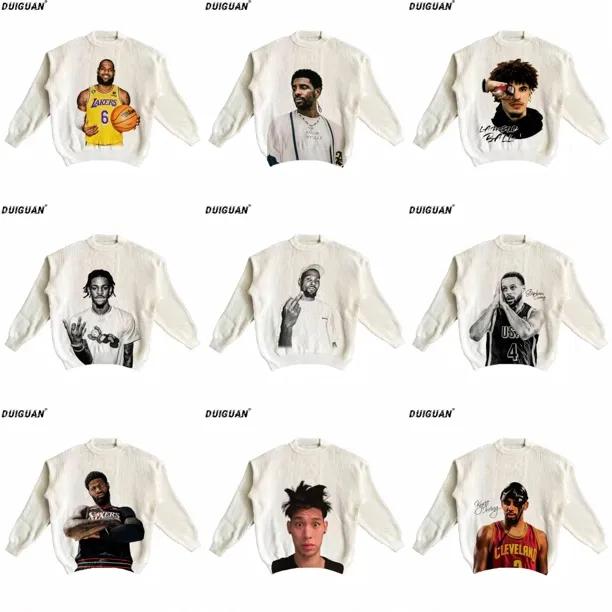 篮球球星美式圆领毛衣针织秋冬保暖数码直喷大印花815g男女慵懒风