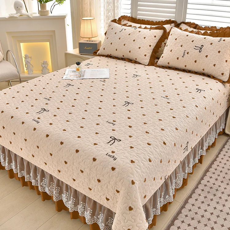 秋冬保暖防滑加绒夹棉厚褥单加厚保暖机洗不掉毛防静电牛奶绒床盖